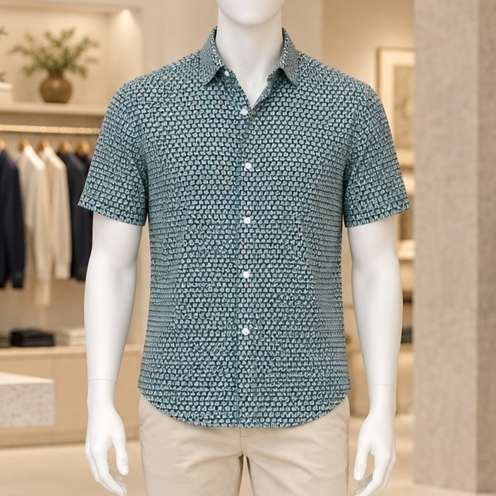 Bonobos Mens Button Down Shirt Slim Fit Pima Cotton Leaf Print Teal Large